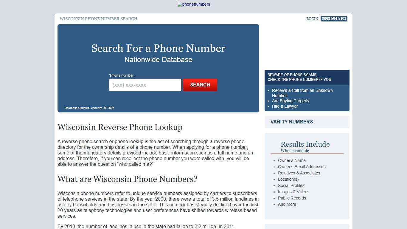 Wisconsin Phone Number Lookup | PhoneNumbers.org