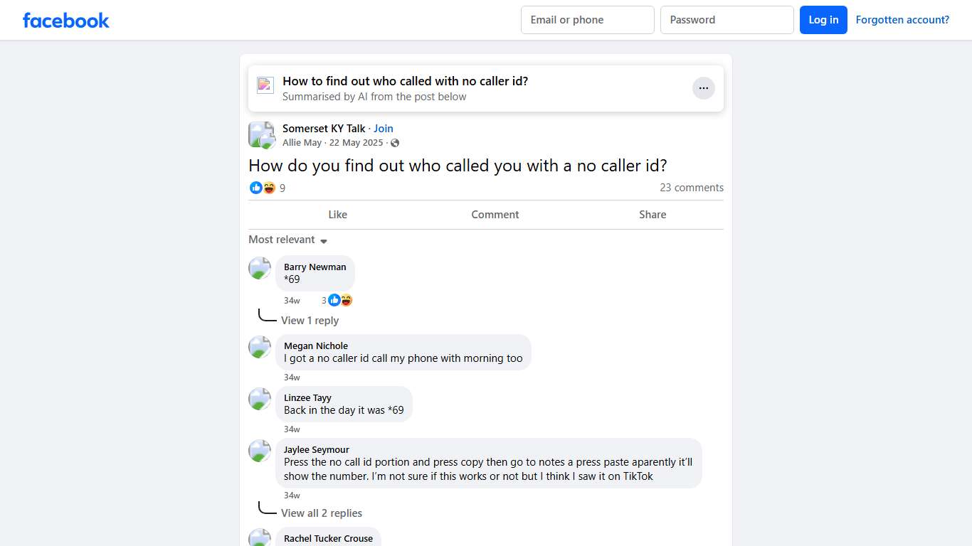Somerset KY Talk | How do you find out who called you with a no caller id | Facebook